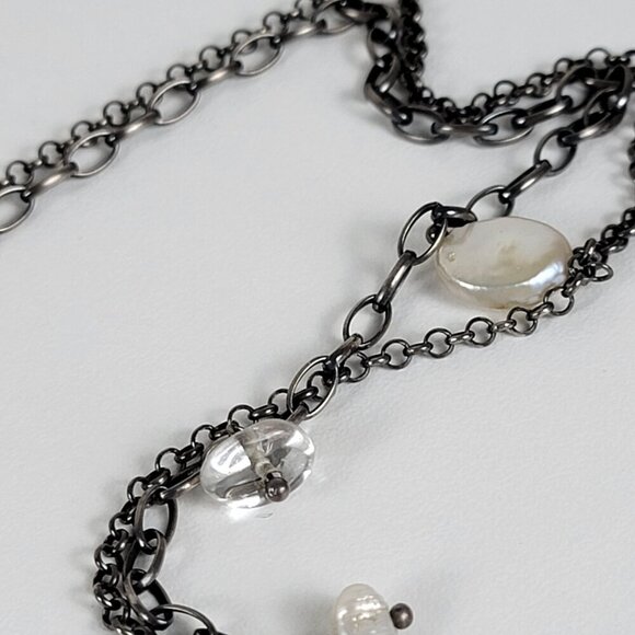 SILPADA OXIDIZED STERLING SILVER 925 PEARL CRYSTAL DROP TASSEL NECKLACE 34" - Picture 8 of 14